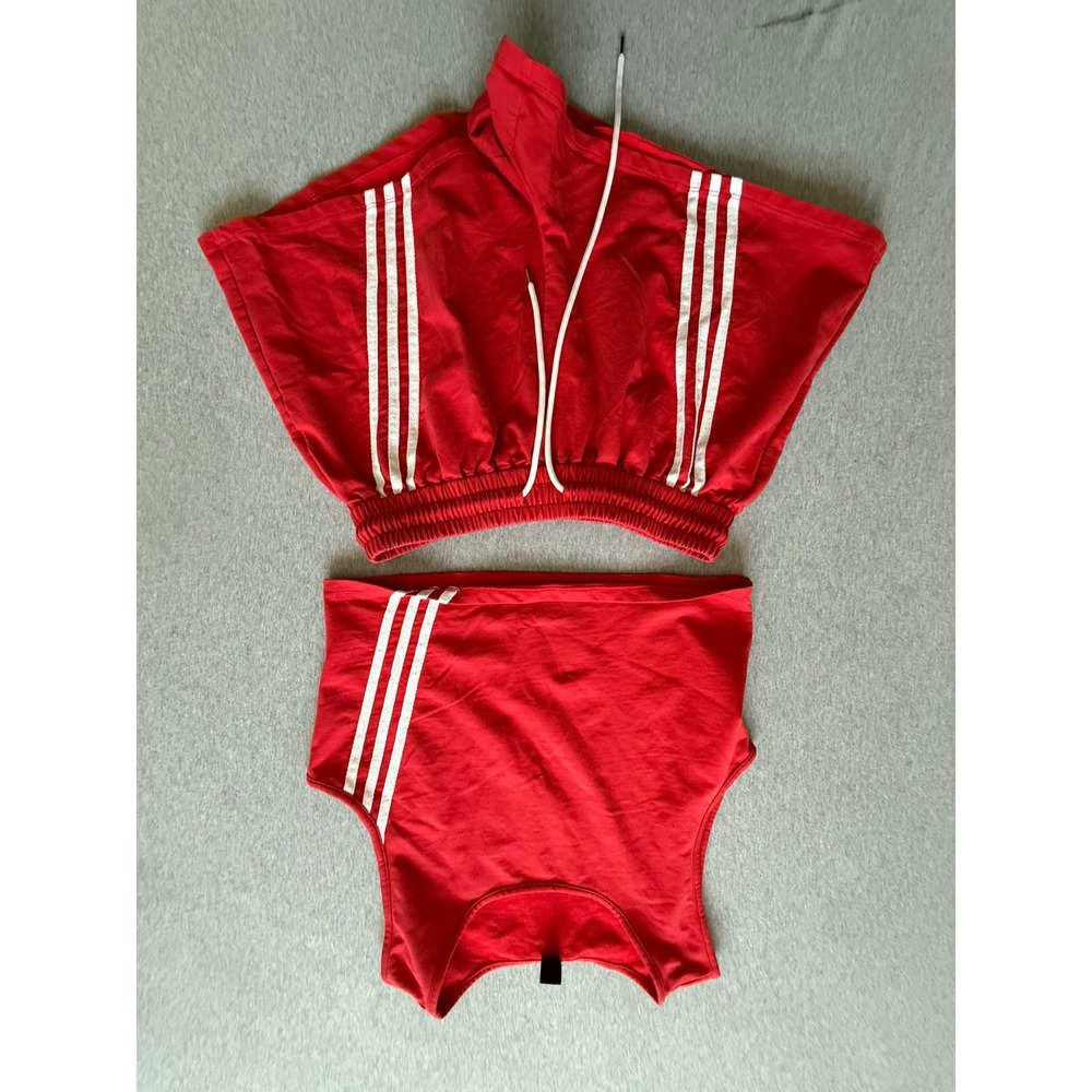 Micas Red 2 Piece Set Crop Tank and Striped Dolphin Shorts Athleisure Large